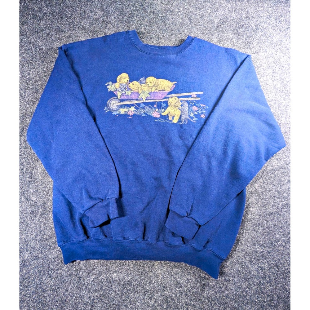 Northern Reflections Navy Blue Crewneck Sweatshirt L Puppy Kitten